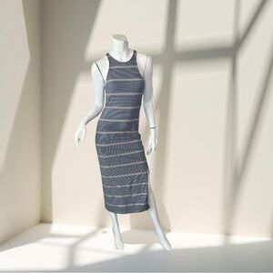 Roxy Blue and White Halter Bodycon Summer Midi Dress